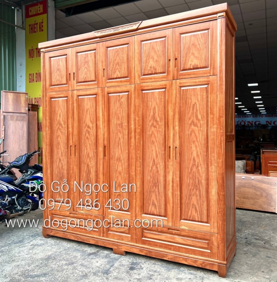 Tủ Quần Áo Gỗ Cẩm 5 Cánh 2 Tầng 