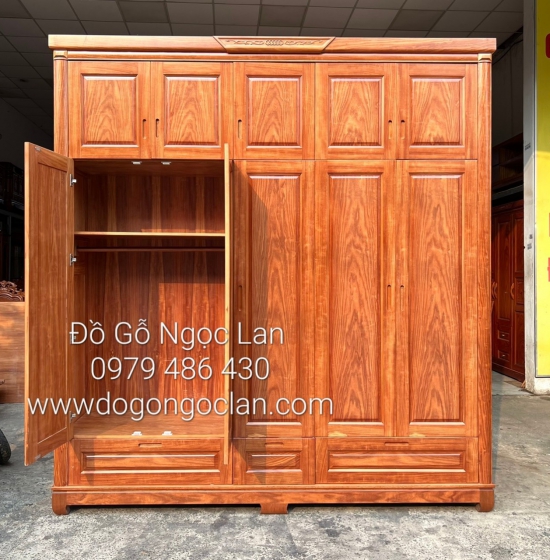 TỦ QUẦN ÁO GỖ CẨM VÂN 5 CÁNH 2 TẦNG - KÉT ÂM - HIỆN ĐẠI 