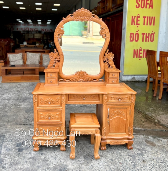 Bàn Trang Điểm Gỗ Gõ Đỏ Cao Cấp 1M2 - Hoa Hồng 