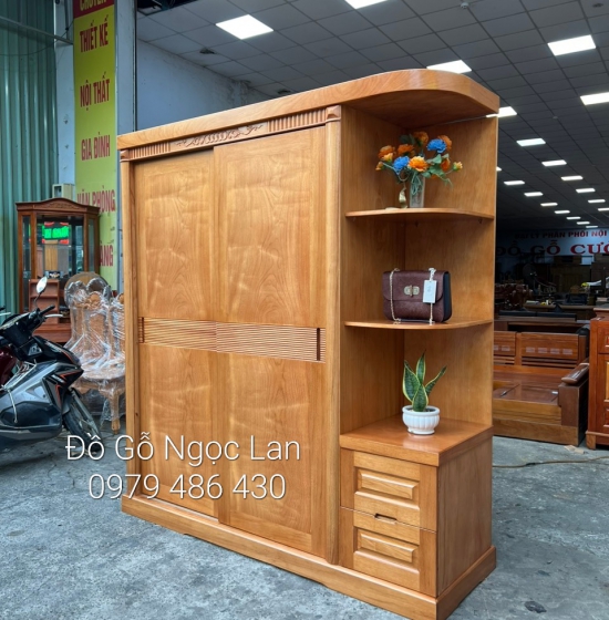 Tủ Quần Áo Gỗ Gõ Đỏ Cửa Lùa Góc Trang Trí 1m9 - Vế Phải 