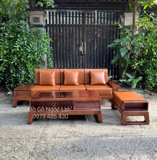 SOFA GỖ SỒI NGA MÀU ÓC CHÓ 1 VĂNG  KÈM NỆM SANG TRỌNG 