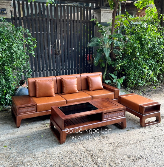 SOFA GỖ SỒI NGA MÀU ÓC CHÓ 1 VĂNG  KÈM NỆM SANG TRỌNG 