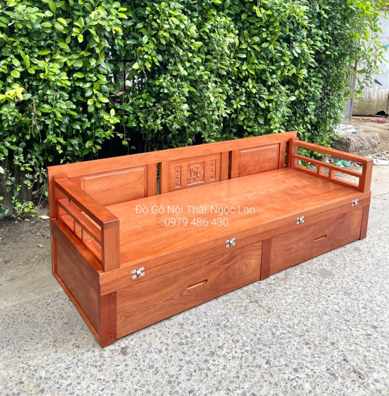 Ghế Gấp Thành Giường 2 Ngăn Kéo Gỗ Xoan Đào Kèm Bàn Trà Mặt Đá - Hiện Đại
