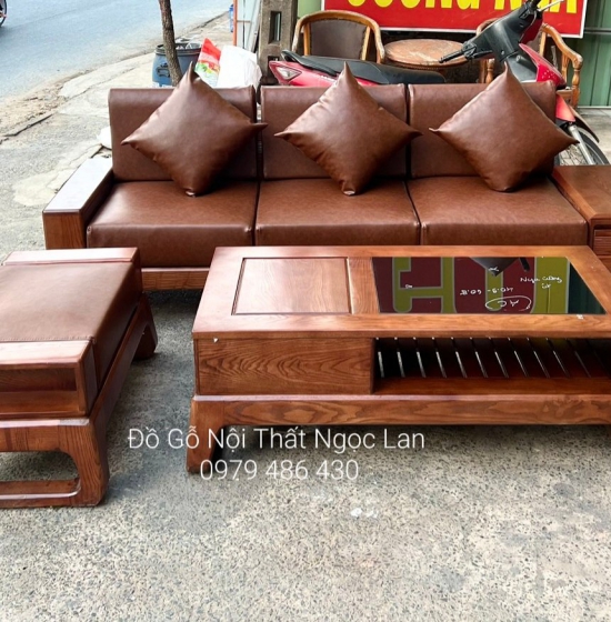 Bàn Ghế Sofa Gỗ Sồi Nga Hiện Đại 3 Chỗ Ngồi Kèm Nệm Sang Trọng 