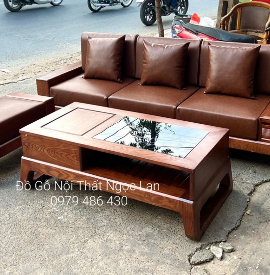 Bàn Ghế Sofa Gỗ Sồi Nga Hiện Đại 3 Chỗ Ngồi Kèm Nệm Sang Trọng 