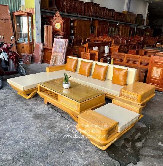 Sofa Gỗ Sồi Nga Góc L Chân Thuyền Kèm Nệm Giá Rẻ  Đẹp 