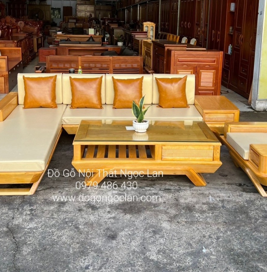 Sofa Gỗ Sồi Nga Góc L Chân Thuyền Kèm Nệm Giá Rẻ  Đẹp 