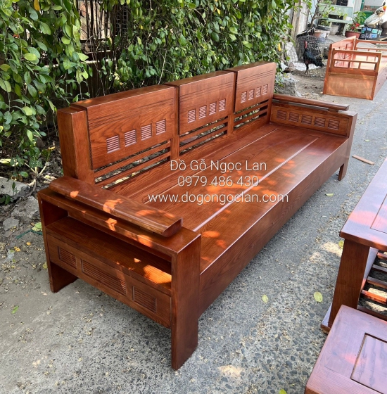 BỘ BÀN GHẾ SOFA GỖ SỒI NGA LAU MÀU ÓC CHÓ 1 VĂNG SFS 55-12