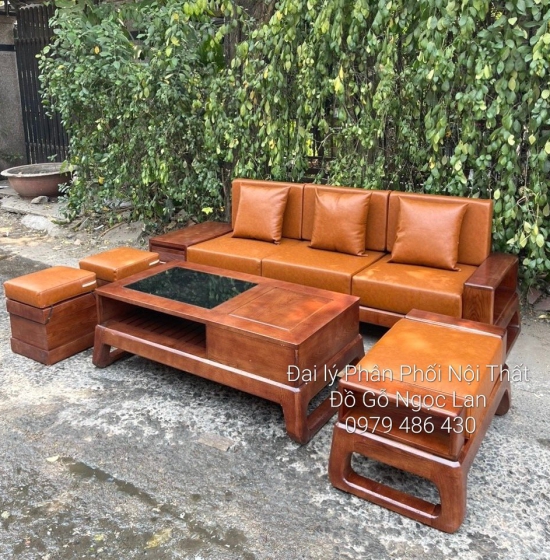 Sofa Gỗ Sồi Nga Văng Chung Cư Hiện Đại 5 Chi Tiết 