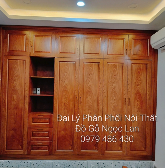 Tủ Quần Áo Hàng Đặt Theo Thiết Kế Yêu Cầu 6 Cánh Cao 2 Tầng Gỗ Hương Đá