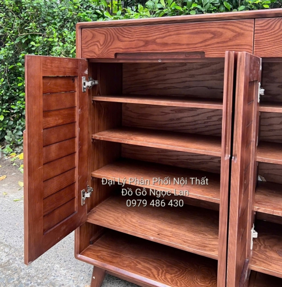 Tủ Giày Dép 2 Cánh Gỗ Sồi Nga Màu Óc Chó Nâu Chân Cao Bền Đẹp