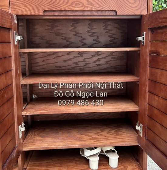 Tủ Giày Dép 2 Cánh Gỗ Sồi Nga Màu Óc Chó Nâu Chân Cao Bền Đẹp