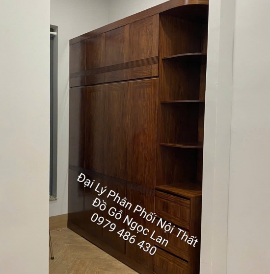 TỦ QUẦN ÁO GỖ HƯƠNG XÁM MÀU ÓC CHÓ 4 CÁNH KÈM GÓC CAO 2 TẦNG HÀNG ĐẶT
