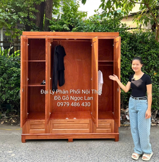 Tủ Quần Áo Gỗ Xoan Đào 4 Cánh Mẫu Trơn - Hiện Đại