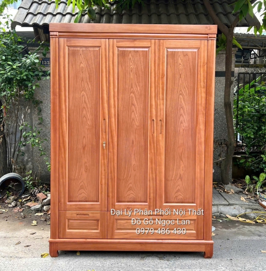 Tủ Áo 3 Cánh Gỗ Xoan Đào Cánh Trơn Đơn Giản - Hiện Đại 
