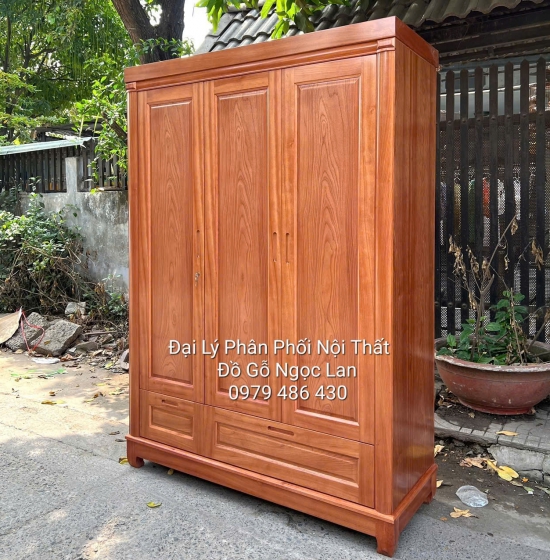 Tủ Áo 3 Cánh Gỗ Xoan Đào Cánh Trơn Đơn Giản - Hiện Đại 