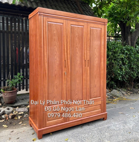 Tủ Áo 3 Cánh Gỗ Xoan Đào Cánh Trơn Đơn Giản - Hiện Đại 