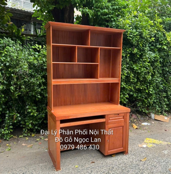 Bàn Học Sinh Gỗ Xoan Đào 1m2 Kèm Giá Sách Bền Đẹp 