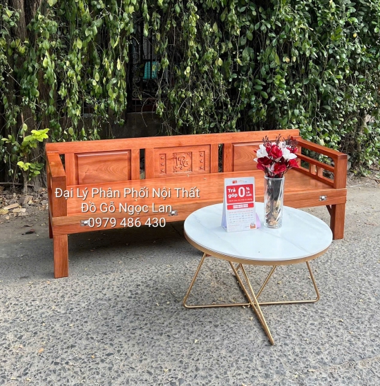 Giường Gấp Gỗ Xoan Đào Kèm Bàn Trà Mặt Đá Đa Năng, Tiện Dụng
