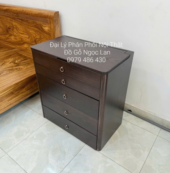 Bàn Trang Điểm Thông Minh Gỗ Sồi Lau Màu Óc Chó Gương Đèn Les