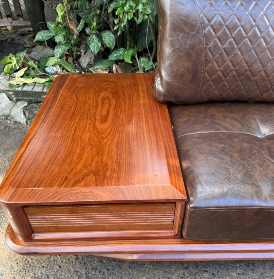  Sofa Gỗ Hương Vàng Góc L Chân Thuyền Cao Cấp Hiện Đại  3m25x2m15