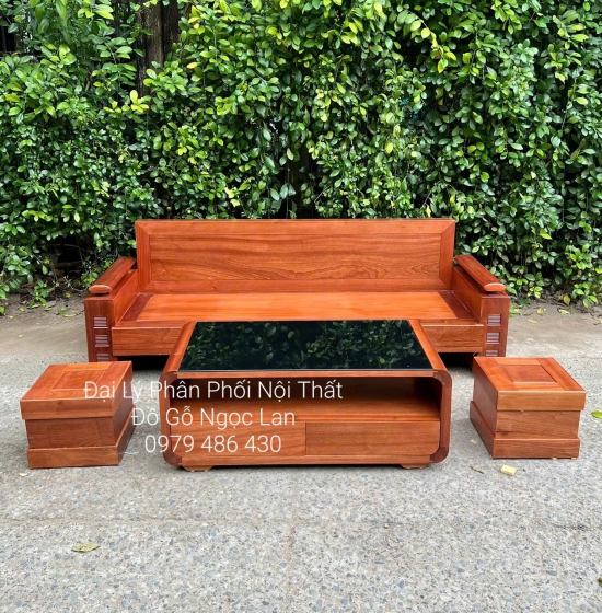 Ghế Sofa 1 Văng Gỗ Xoan Đào Nhỏ Gọn 4 Chi Tiết