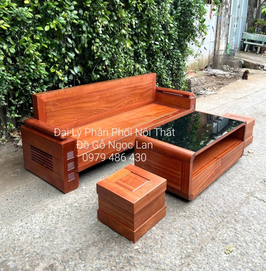 Ghế Sofa 1 Văng Gỗ Xoan Đào Nhỏ Gọn 4 Chi Tiết