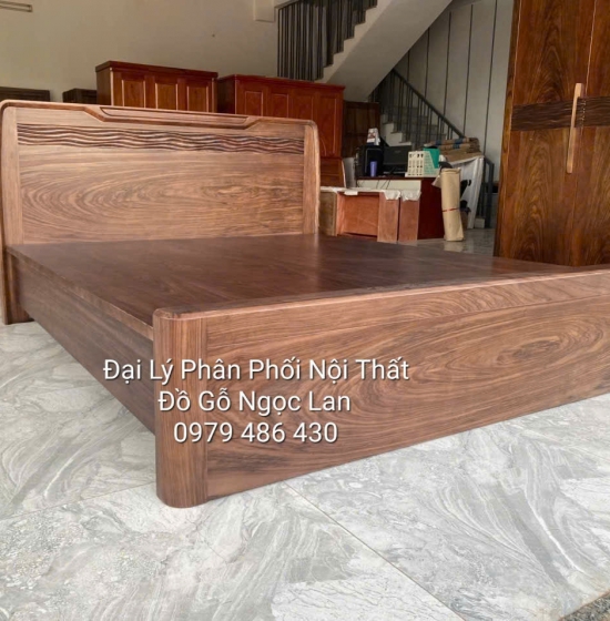 Giường Ngủ Gỗ Mun Phản Liền Đầu Trạm Sóng Hiện Đại 