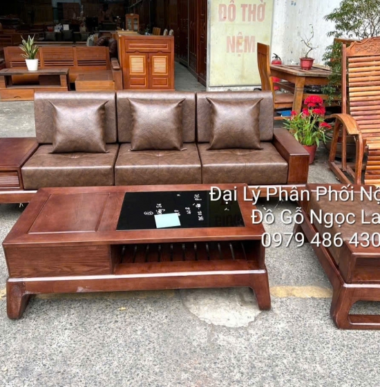 Sofa 1 Văng Gỗ Sồi Nga Lau Màu Óc Chó Chân Choãi Sang Trọng - Hiện Đại 