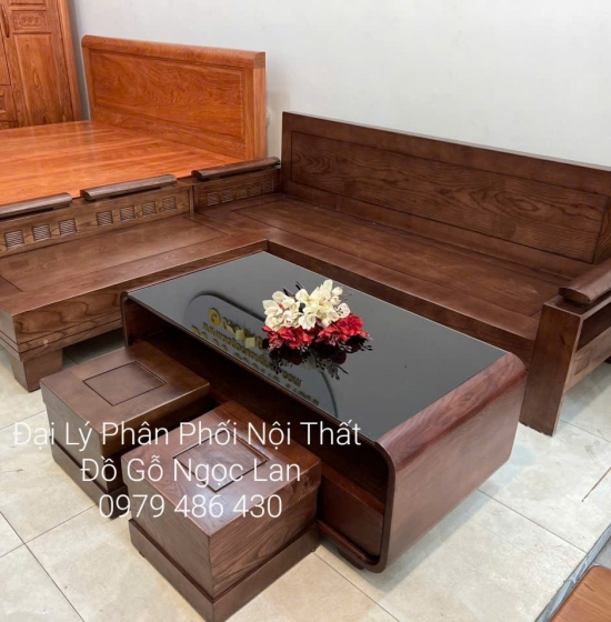 Bộ Bàn Ghế Sofa Gỗ Sồi Nga Màu Óc Chó - Bàn Bom Tay Trứng Hiện Đại 2mx1m8 