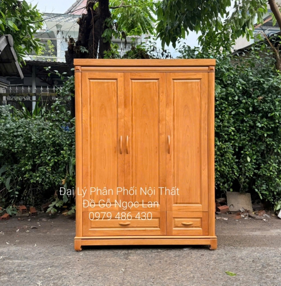 Tủ Quần Áo Gỗ Gõ Đỏ 3 Cánh 1m6 Mẫu Trơn Đơn Giản - Hiện Đại