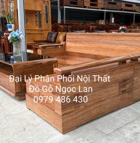 Sofa Gỗ Hương Xám Góc L Tựa Soi 2m1x1m6 Bàn Bom Hiện Đại