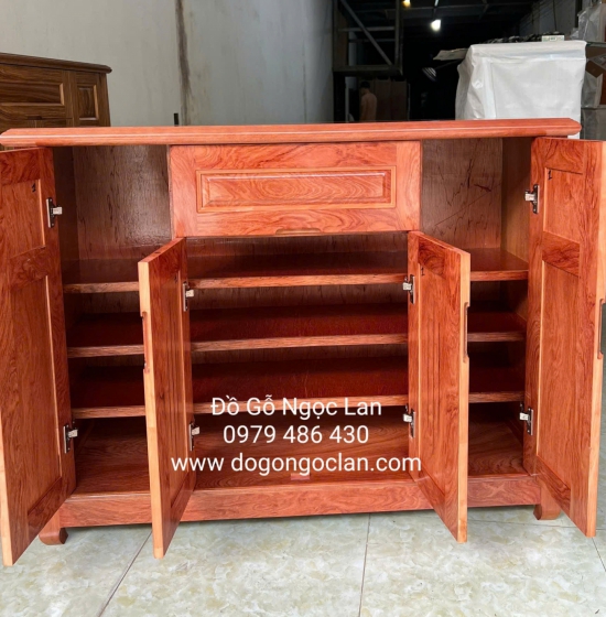 Tủ Giày Dép Gỗ Hương Đá 4 Cánh Cao Cấp 1m2 - Lá Sách