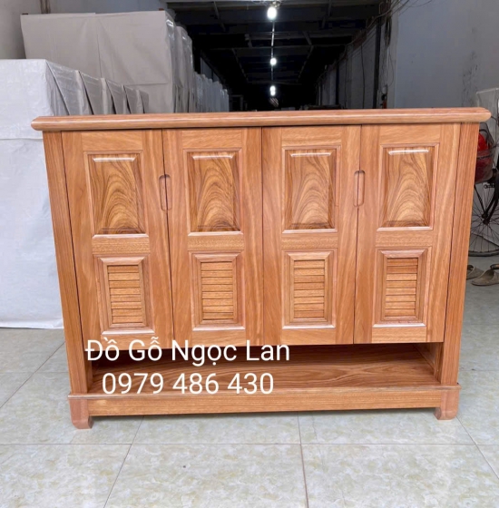 Tủ Giày 4 Cánh Gỗ Hương Xám Hở Chân Để Dép Đi Hàng Ngày - Hiện Đại