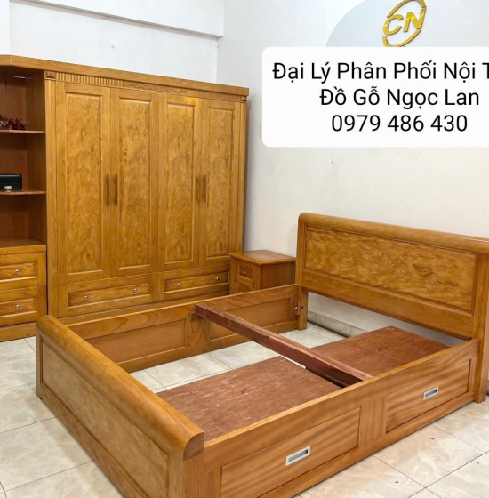 Bộ Combo Phòng Ngủ 3 Chi Tiết Gỗ Gõ Đỏ Thiết Kế Sang Trọng, Bền Đẹp