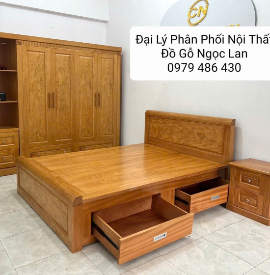 Bộ Combo Phòng Ngủ 3 Chi Tiết Gỗ Gõ Đỏ Thiết Kế Sang Trọng, Bền Đẹp