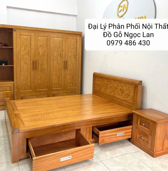 Bộ Combo Phòng Ngủ 3 Chi Tiết Gỗ Gõ Đỏ Thiết Kế Sang Trọng, Bền Đẹp
