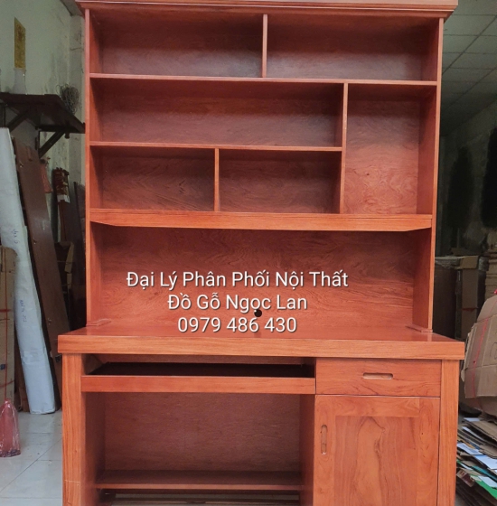 Bàn Học Sinh Gỗ Hương Đá Liền Kệ Sách Cao Cấp 1m2, Hàng Đặt