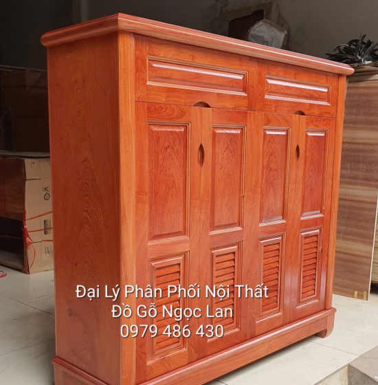 Tủ Giày Dép 4 Cánh Gỗ Hương Đá Cao 1m2