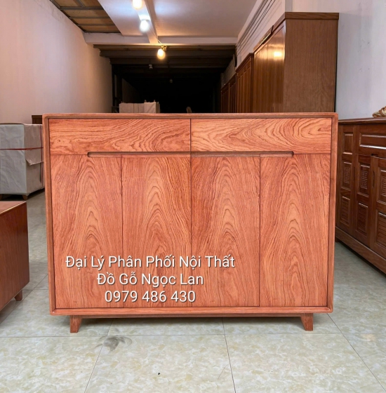 Tủ Giày Dép 4 Cánh Chân Cao Gỗ Hương Đá Thiết Kế Hiện Đại 1m2