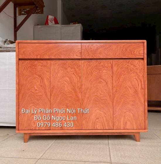 Tủ Giày Dép 4 Cánh Chân Cao Gỗ Hương Đá Thiết Kế Hiện Đại 1m2