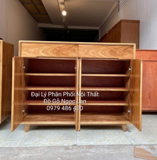 Tủ Giày Dép 4 Cánh Gỗ Hương Xám 1m2 Chân Cao Hiện Đại