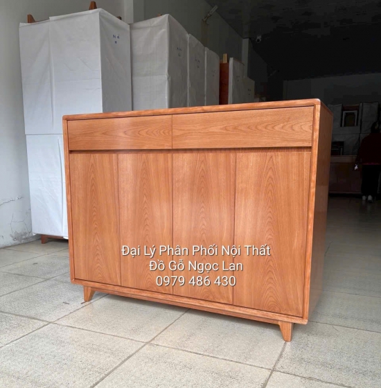 Tủ Giày Dép Gỗ Xoan Đào 4 Cánh Trơn Chân Cao Hiện Đại 1m2