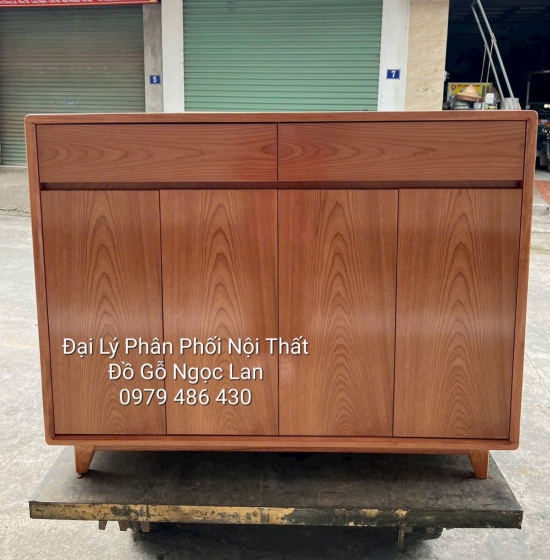 Tủ Giày Dép Gỗ Xoan Đào 4 Cánh Trơn Chân Cao Hiện Đại 1m2