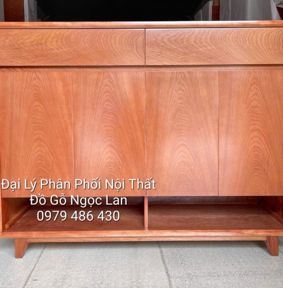 Tủ Giày Dép Gỗ Xoan Đào 4 Cánh Trơn Chân Cao Hiện Đại 1m2
