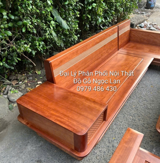 Bộ Ghế Sofa Gỗ Xoan Đào Chân Thuyền Góc L Kèm Nệm Cao Cấp