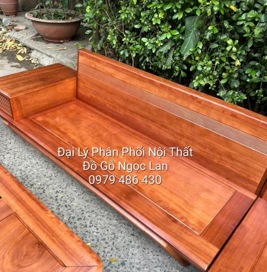 Ghế Sofa Gỗ Xoan Đào Góc L Chân Thuyền, Tựa Soi 2m9x1m8 