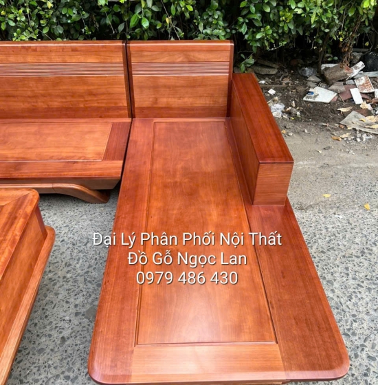 Ghế Sofa Gỗ Xoan Đào Góc L Chân Thuyền, Tựa Soi 2m9x1m8 