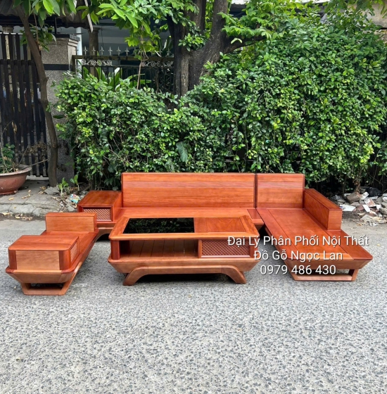 Bộ Ghế Sofa Gỗ Xoan Đào Chân Thuyền Góc L Kèm Nệm Cao Cấp