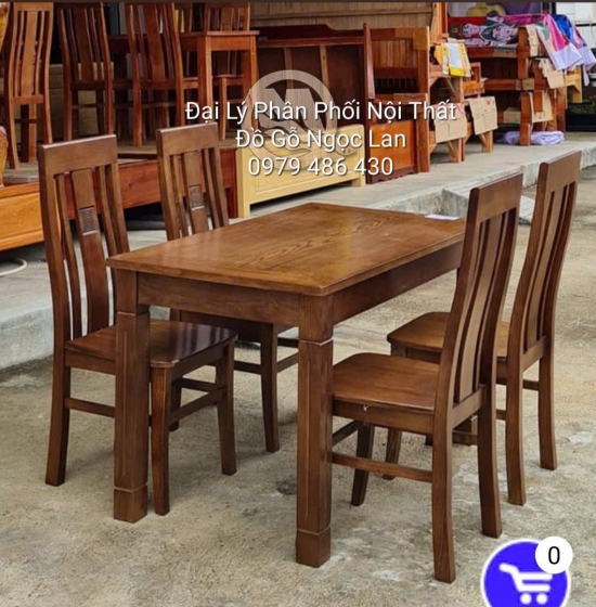 Bộ Bàn Ăn Gỗ Sồi 4 Ghế Lau Màu Óc Chó 1m2 - Hiện Đại 